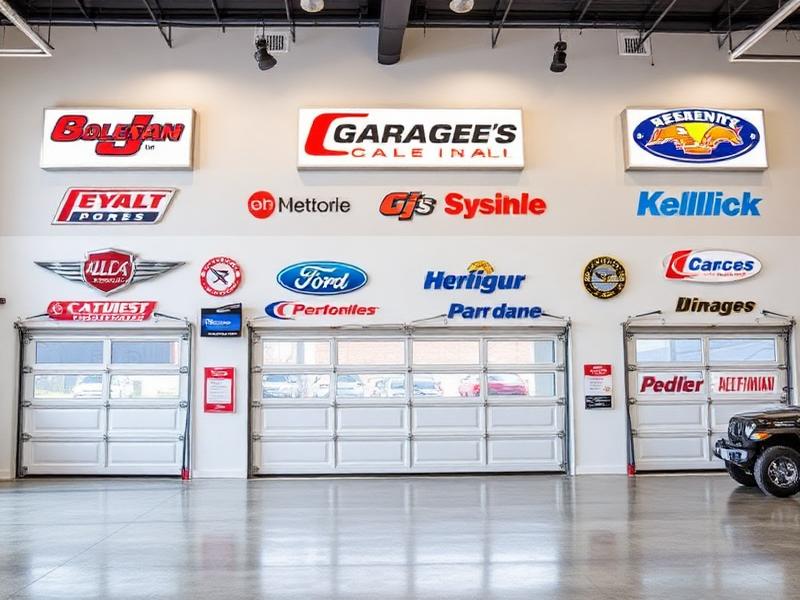 Garage door showroom displaying multiple brand options for comparison