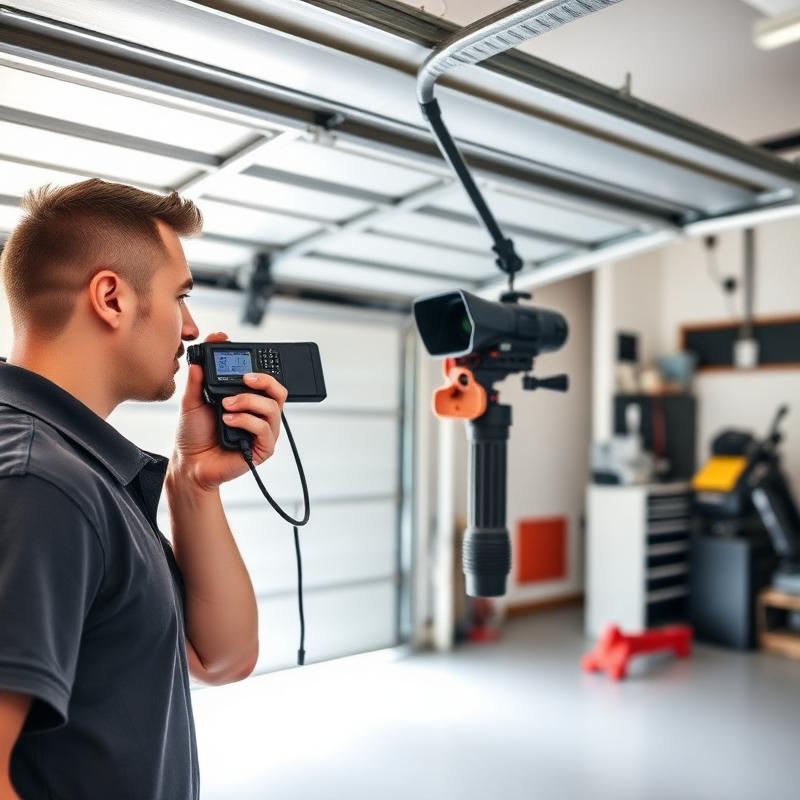 Plymouth Garage Doors technician testing garage door safety features with professional equipment